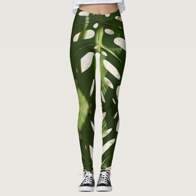 Leggings Estampado de Folha Verde Funky (Frente)