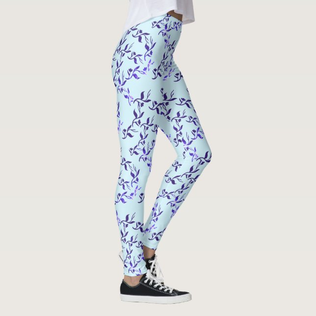 Leggings Estampado Folhas Azul Escuro (Direita)