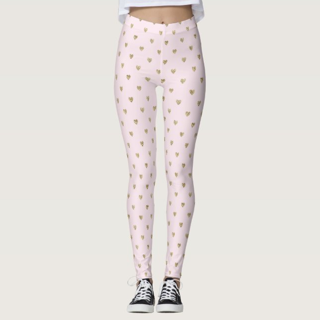 Leggings Estampados com Corações Rosas e Dourados (Frente)