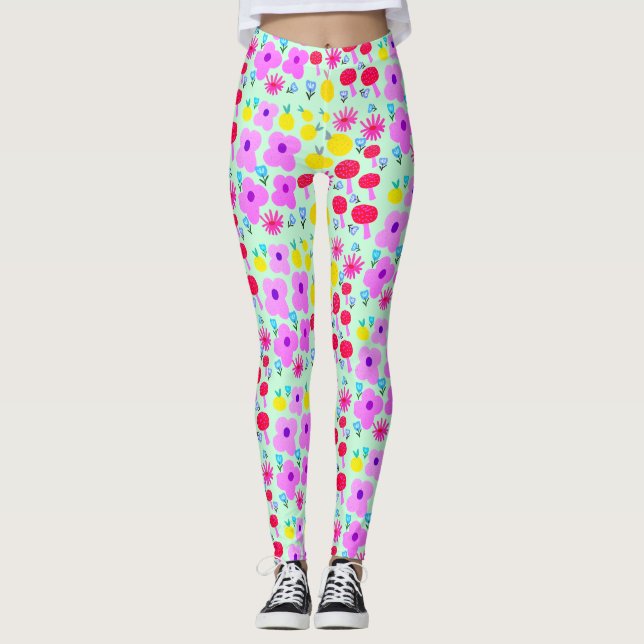 Leggings Estampados com PomPoms Botânicos (Frente)