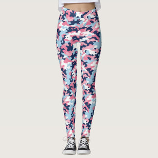 Leggings Estampados de Camuflagem Rosa e Azul