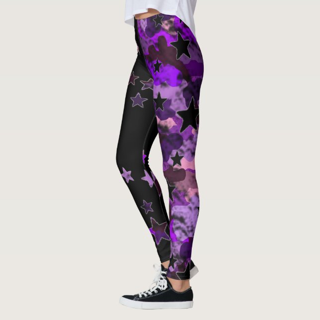 Leggings Estrela Camufladas Preto e Roxo (Esquerda)