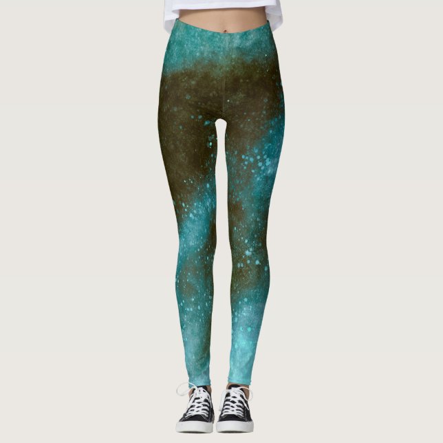 Leggings Estrela Galáxia Verde Abstrato (Frente)