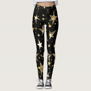 Leggings Estrela Preta e Dourada com Impressão Tot