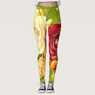Leggings femininas amarelas e Rosas vermelhas
