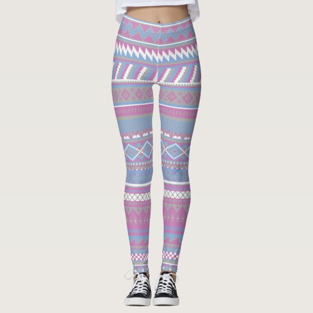 Leggings femininas aztec, cor-de-rosa/azul (Frente)