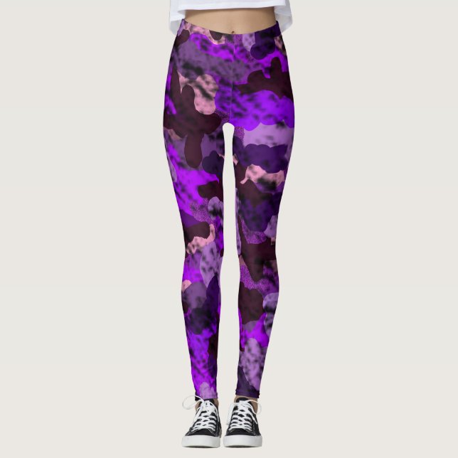 Leggings femininas camufladas roxas (Frente)