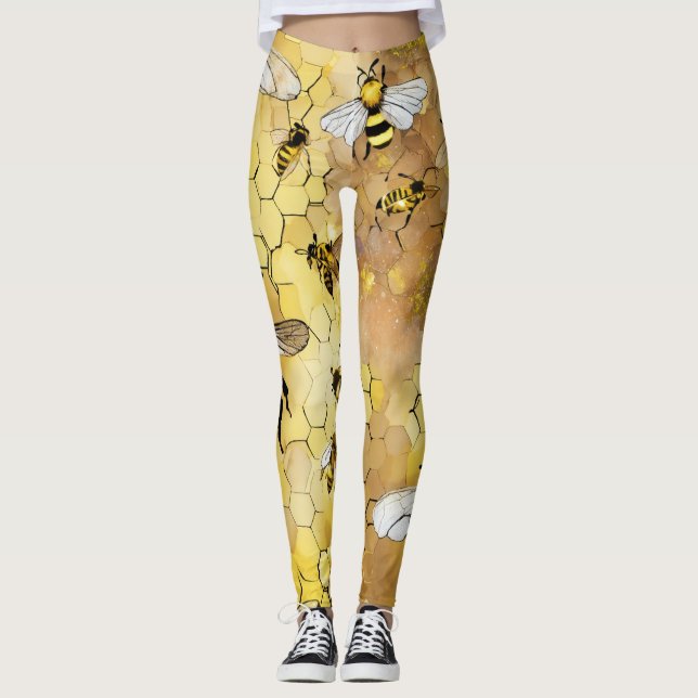 leggings femininas com abelhas produtoras de mel (Frente)