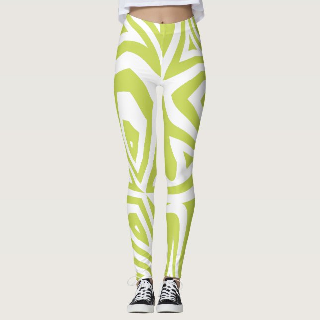 Leggings femininas com Abstrato Zebra verde limão (Frente)