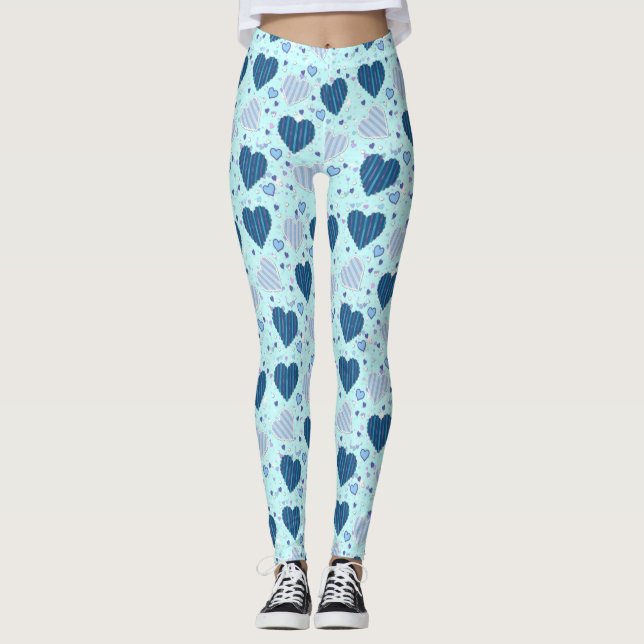 Leggings femininas com Bonito corações azuis (Frente)