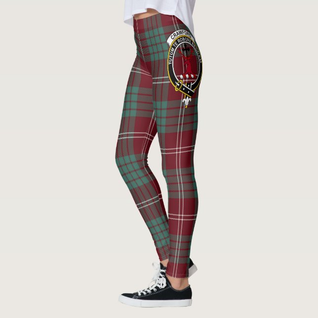 Leggings femininas com Crista do Clã Crawford em T (Esquerda)