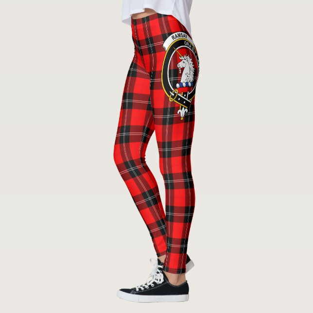 Leggings femininas com Crista do Clã Ramsay Tartan (Esquerda)