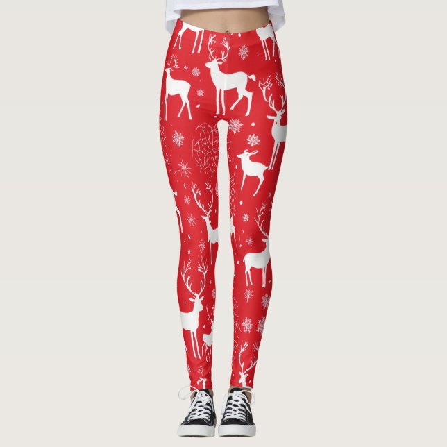 leggings femininas com design de veado vermelho (Frente)