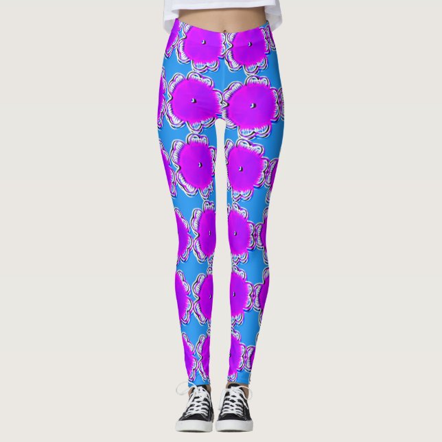 Leggings femininas com design floral multicolorido (Frente)