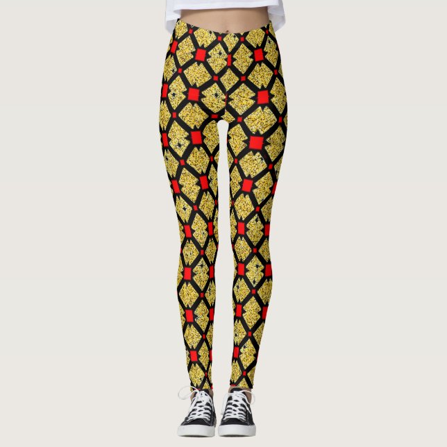 Leggings femininas com design floral multicolorido (Frente)