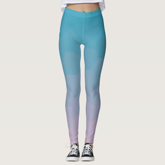 Leggings femininas com gradiente geométrico azul e (Frente)