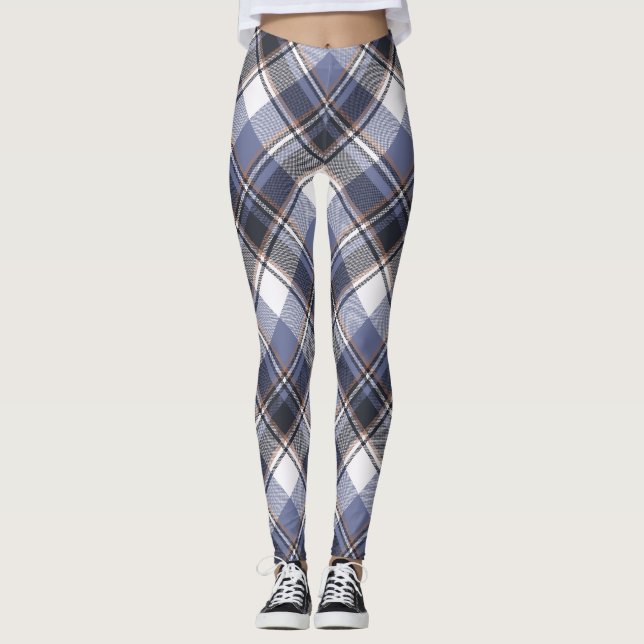 Leggings femininas com múltiplos Xadrezes azuis e  (Frente)