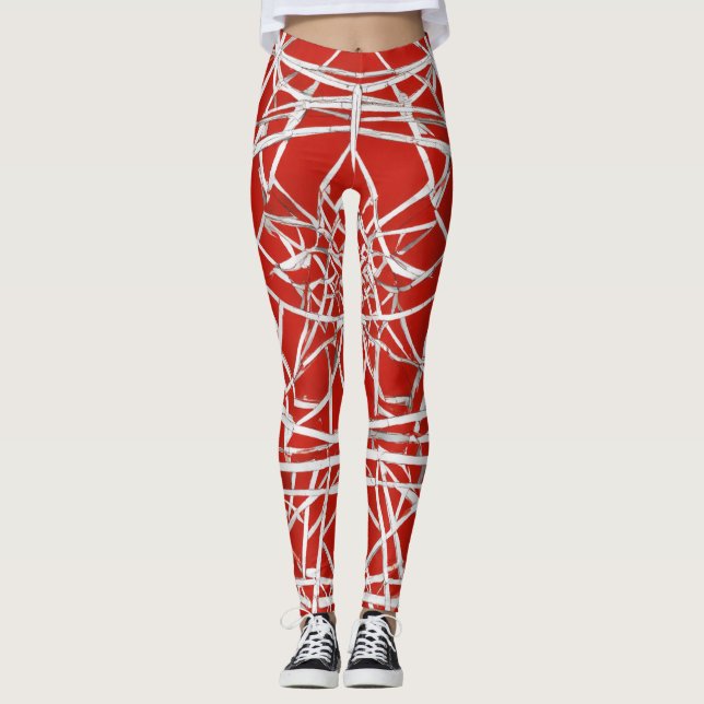 leggings femininas com ondas vermelhas e brancas (Frente)