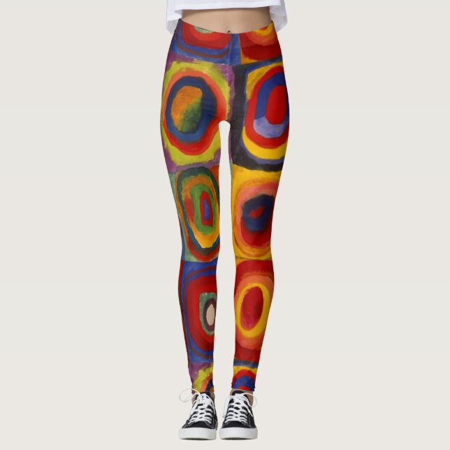 Leggings femininas com os quadrados de Kandinsky (Frente)