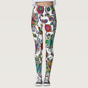 Leggings femininas com padrão de caveira açucarada