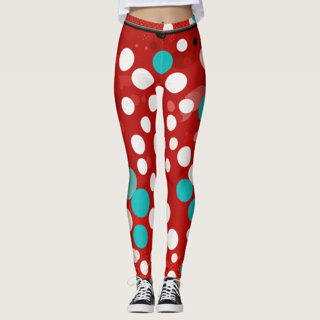 leggings femininas com pontos folka vermelhos (Frente)