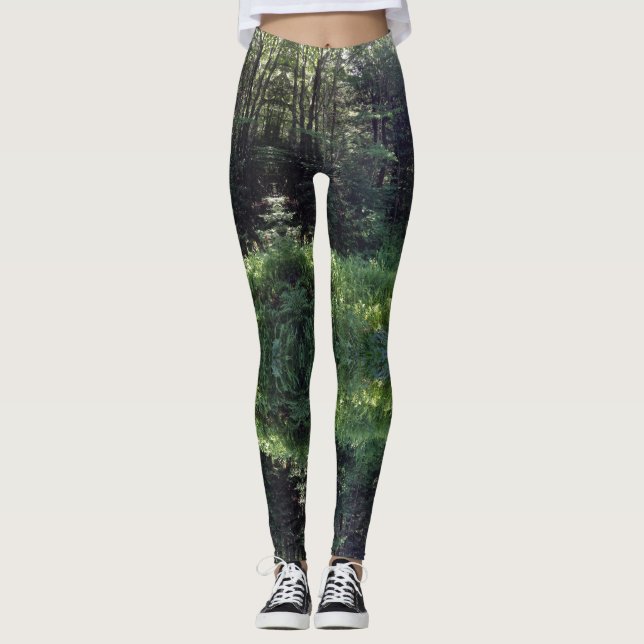 Leggings femininas das árvores verdes modernas (Frente)