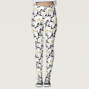 Leggings femininas de amor negro e Dourado