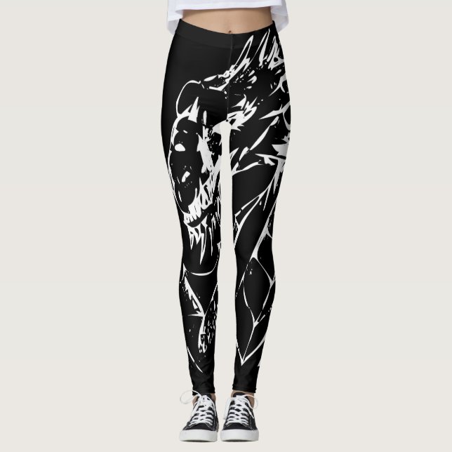 Leggings femininas de dragão branco (Frente)