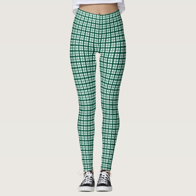 Leggings femininas de Gingham Verde (Frente)