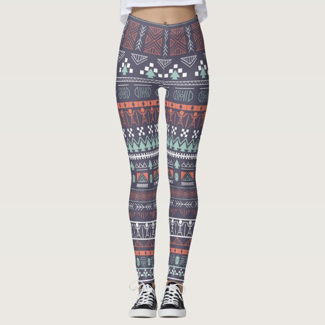 Leggings femininas de multi-blenda Brown Aztec (Frente)
