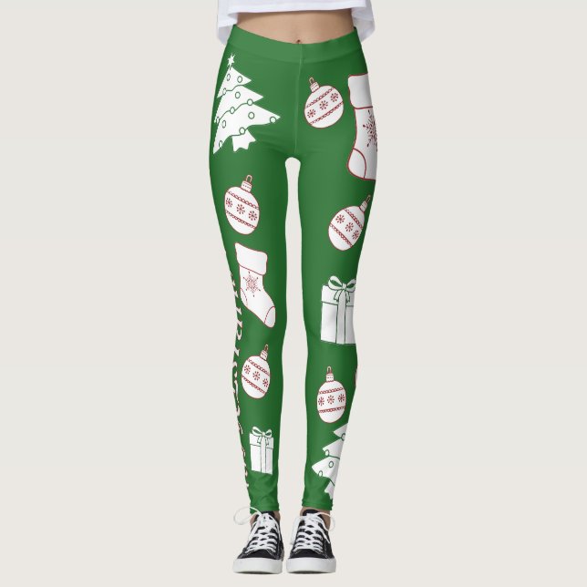 Leggings femininas de Natal Verde (Frente)