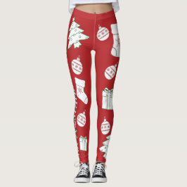 Leggings femininas de Natal Vermelho