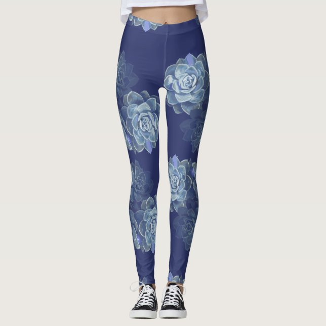 Leggings femininas do Cactus Azul (Frente)