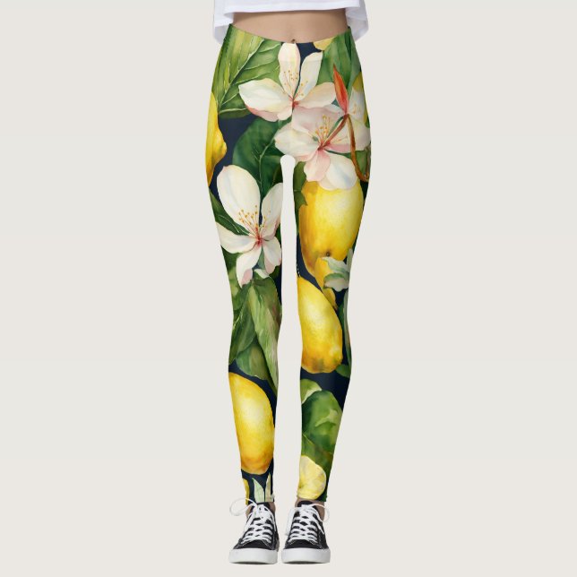leggings femininas em amarelo-limão e verde (Frente)