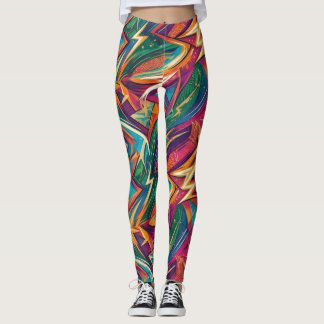 Leggings Femininas Geométricas Abstratas Vibrantes