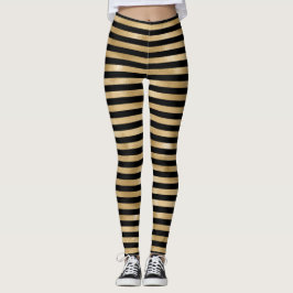 Leggings femininas listradas de preto e dourado