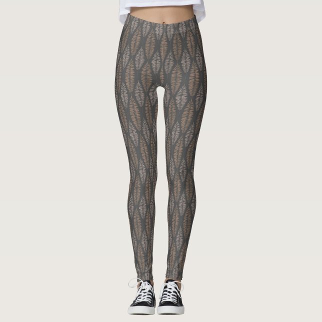Leggings femininas marrom/folha alta (Frente)
