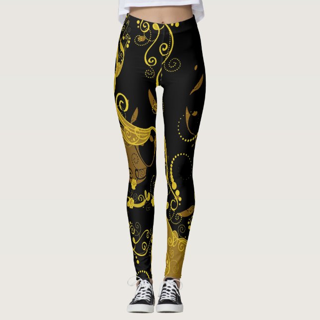 Leggings femininas negras/Douradas (Frente)