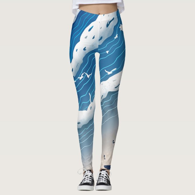 Leggings Femininas Ondas do Oceano (Frente)