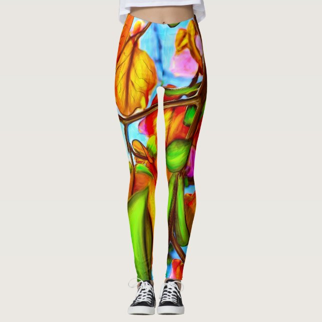 leggings femininas personalizadas "Folhas de outon (Frente)