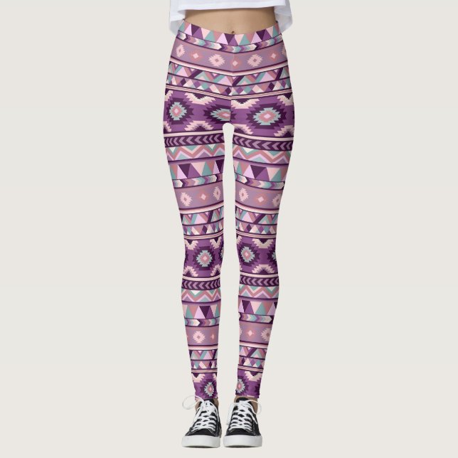 Leggings femininas púrpura asteca (Frente)