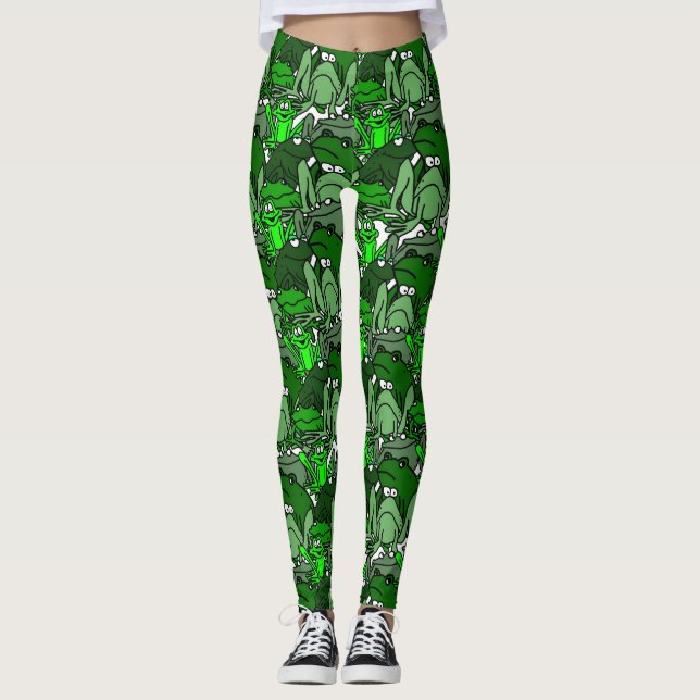 Leggings femininas verde cartoon sapo (Frente)