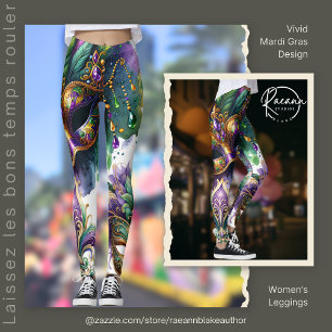 Leggings femininos com design vibrante de Mardi Gr