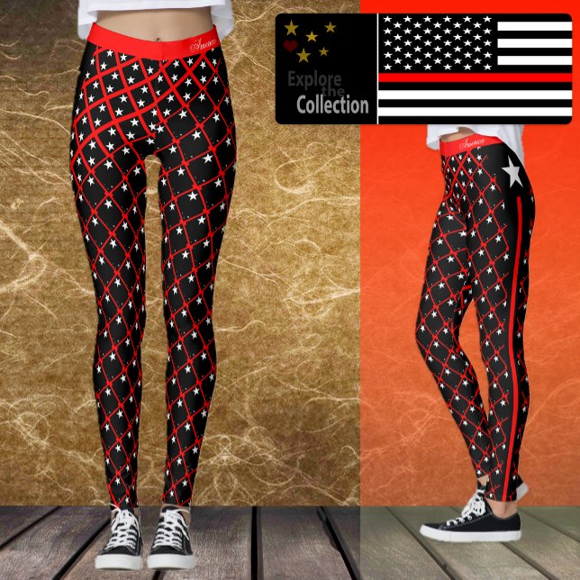 Leggings finas da linha vermelha, moda de bandeira (Criador carregado)