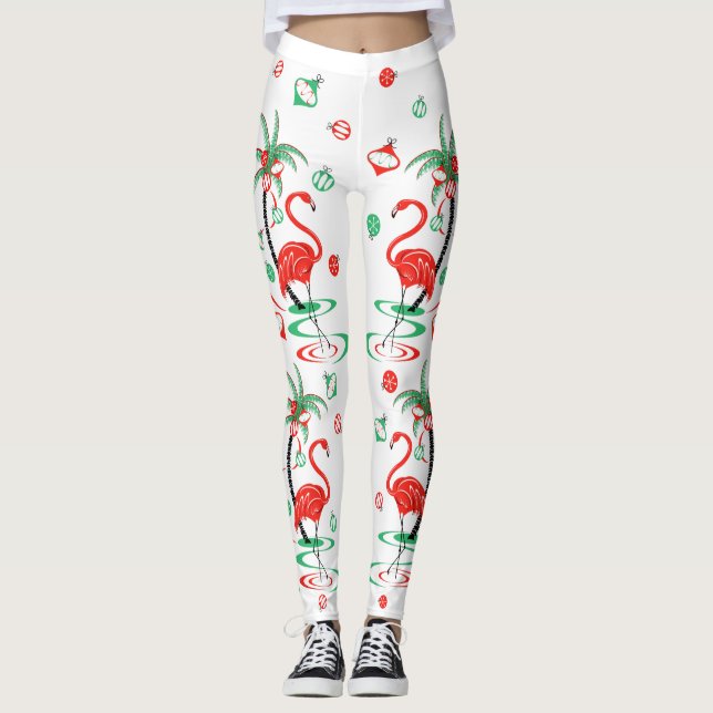 Leggings Flamingo de Natal Vermelho (Frente)