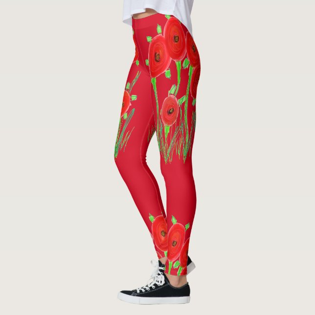 Leggings Flor de Papoula Vermelha (Esquerda)