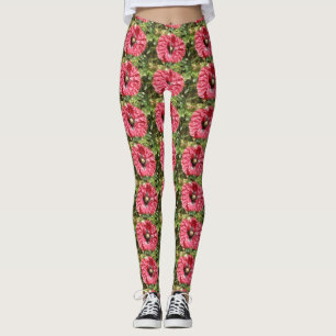 Leggings Flor de Papoula Vermelha Bonita Macro