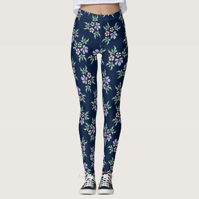 Leggings Florais Altas de Contraste (Frente)