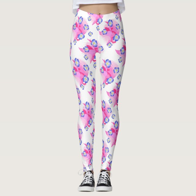 Leggings Florais Azul Rosa (Frente)