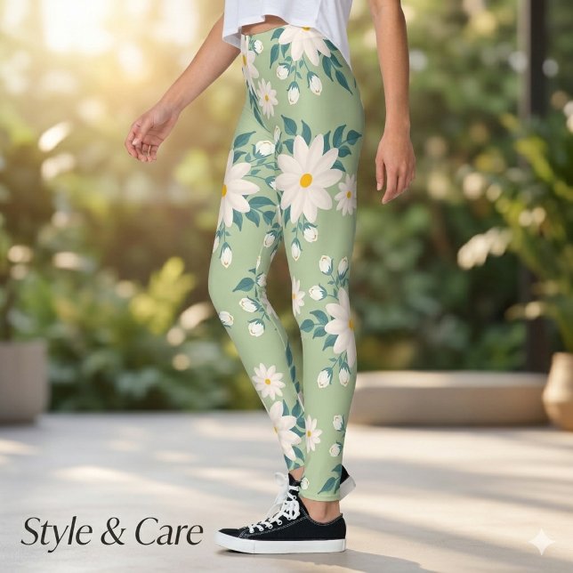 Leggings Florais Belas e Vibrantes de Margarida (Beautiful Vibrant Daisy Floral Leggings)